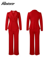 Mlaiscsr Office Lady Two Pieces Set Elegant Long Sleeves Tops and Wide Leg Straight Leg Pants Women Work Wear Business Suit 2025