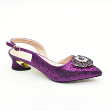 Purple Shoe and Bag Set for Party Women Shoes and Bags To Match Set Italy Elegant Rhinestone Lady Heeled Pumps Women Wedding