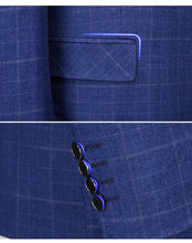 High-end Brand Classic Blue or Gray Plaid Men's Casual Business Suit Retro Official Suit Groom Wedding Dress Jacket Vest Pants