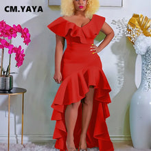 CM.YAYA Women Boho Elegant Ruffles Short Sleeve Irregular Long Maxi Dress 2024 OL High Split Chic Party Evening Street Dresses