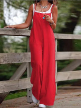 Women's Sleeveless Plus Size Jumpsuit Cotton And Linen Solid Loose Wide Leg Slash Pocket Casual  Ankle-Length Pants 2024