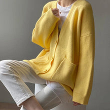 Rimcoy 2025 Chic Yellow Sweater Cardigan Women Lazy Wind Single-Breasted Knitted Cardigan Women Solid V Neck Cardigans Female