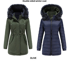 Double Sided Women's winter Thick Detachable Zipper Parka Jacket