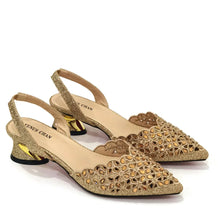 Women's Hollowed Out Embroidery Rhinestone Italian Design Shoes and Bags Set