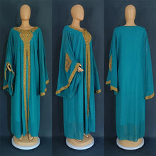 Two Piece Set Dress African Dresses for Women 2023 Traditional Gold Embroidery Clothing Islam Kaftan Abaya Musulman Robe Femme
