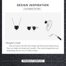 WOSTU Classic 100% 925 Sterling Silver Devil Heart Ear Studs Earrings Exquisite Black Zircon Earrings Fine Anniversary Jewelry