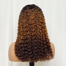 Double Drawn 250% Density Ombre 18 Inches Water Wave Curly Human Hair Wigs 13x4 Transparent Lace Frontal Hair Wig for Women