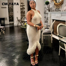 CM.YAYA Knitwear O-Neck Women Sleeveless Tassel Bodycon Long Dress 2025 Spring Sexy Night Club Birthday Party Evening Dresses