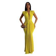 CM.YAYA Women Sleeveless Ruched Deep V-neck Long Maxi Dress 2024 Street Evening Birthday Night Club Party Vestidos Sexy Dresses
