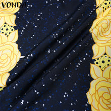 VONDA Bohemian Vestidos 2024 Women Casual Flared Long Sleeve Maxi Dresses Round Neck Loose Print Sundress Ruffles Pleated Robes