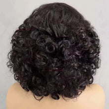 99J burgundy Fumi Curly Bob Wig Bouncy Pixie Cut Wig Highlight Full Machine Egg Curls Curly Human Hair Wigs for Women With Bangs