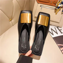 Women's Slippers Fashion Metal Buckle Mules for women Flat Heels Square Toe Shallow Shoes Outdoor Slides Female Casual Sandals