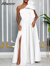 Mlaiscsr Slash Collar One Shoulder Big Bow A-Line Evening Dresses Women Elegant Red African Pleated Wedding Party Birthday Robe