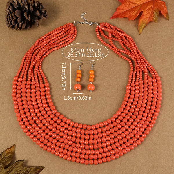 1SET African Style Multi-Layer Wooden Bead Jewelry Set Chokers Necklace Colorful Bohemian Necklace Earrings Set Party Jewelry