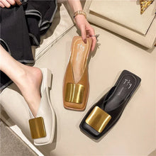 Women's Slippers Fashion Metal Buckle Mules for women Flat Heels Square Toe Shallow Shoes Outdoor Slides Female Casual Sandals