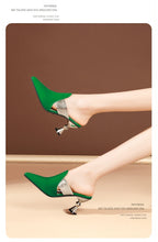High Heel Slippers Pointed Toe Shoes Woman Elegant Mules Shoes Women Black Green Metal Heel Outdoors Womens Slippers Big Size