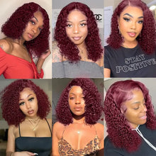99J Burgundy Bob Deep Wave Lace Front Wigs Human Hair For Women 13x4 HD Lace Frontal Short Curly Bob Wigs Hair Wigs