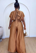 African Fashion 2024 New in Women Two 2 Piece Sets Outfit Soft Satin Lace Up Top and Wide Leg Pants Set Matching Set
