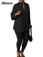 Mlaiscsr Causal Solid 2 Piece Set Women V Neck Loose Fit Tops and Legging Jogger Pants Suit Stretwear Birthday Tracksuits Outfit