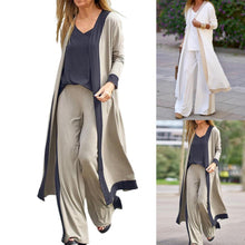 Three-Piece Sets Women Outfit Long Cardigan Sling Tops Wide Leg Pants Suits Casual Cardigan Straight Leg Trouser V Neck Camisole