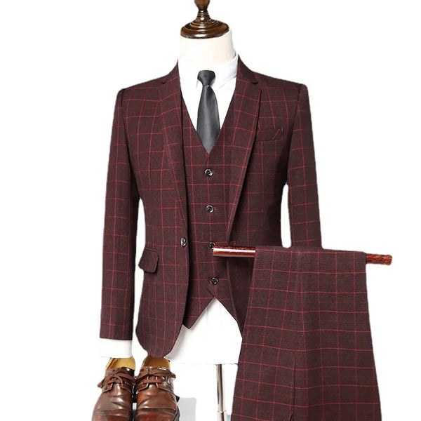 Suit M-5XL (Blazer + Vest + Trousers) Italian Style Fashion Business Elegant Gentleman Plaid Slim Casual Formal Suit 3-piece