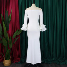 Elegant Sexy Side Slit Long Dress For Women Independent Stand Trade Clothing One-character Collar Leaf Sleeves Evening Dress