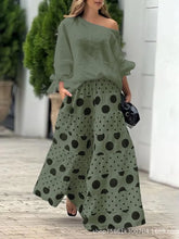 New Casual Set Fashion High Street Outfits Casual Diagonal Neck Hollow Nine-quarter Top Loose Polka Dot Printed Leg Pants Suit