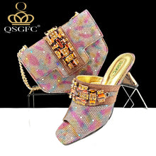 QSGFC Italian Shoes and Bags Matching Set 2024 Women Heel Party for Gold Colour Italian Design Wedding Bigger size shoes