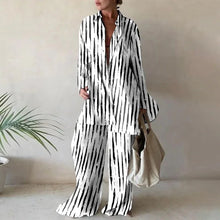 Women Set Autumn Long Sleeve Lapel Printed Casual Fashion Elegant Beach Loose Wide Leg Trousers Ladies Two Piece Suits Pant Sets