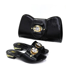 2024 Latest Italian Design Fashion African Women's Low Heel Comfortable Shoes and Bags Set Leather Casual Ladies Slippers