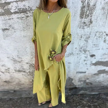 Casual Pants Set Women Loose Irregular O-neck Half Sleeves Pullover  Wide Leg Pants Sets Female Spring Summer Stylish Suit Lady