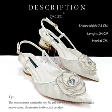 QSGFC Shiny Gold Color Shoes and Bag Elegant Handbags and Medium Heel Shoes Beautiful Handmade Flowers For Wedding Party
