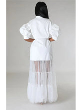 Fashionable White Lace Shirt Short Sleeve Dresses For Women'S Summer New Elegant Lace-up Pocket Lace Shirt Long Dress Female