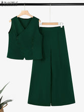 ZANZEA 2025 Summer Women Pant Sets Casual V Neck Vests Tops Wide Leg Pant 2pcs Outfits Office Lady Solid Commute Trouser Suits