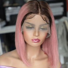 Ombre Pink Bob Wig Straight Lace Front Human Hair Wigs For Women Short  Bob Transparent Lace Wig Bleached Knots Pre Plucked