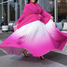 CM.YAYA Gradient Women's Set Full Sleeve Belt Blouse Shirt and Pleated Long Skirts Suit Street Two 2 Piece Set Outfit Tracksuit