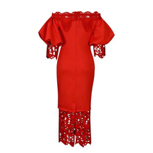 Trend Fashion Lace Midi Dress Women Slash Collar Short Sleeve Stitching Off-Neck Dress High Waist Solid Color Bodycon Sexy Dress