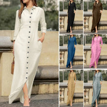 Elegant Long Dress For Women Spring Autumn Long Sleeve Solid Color Cotton And Linen Shirt Dresses Casual Button Dress Robe Femme