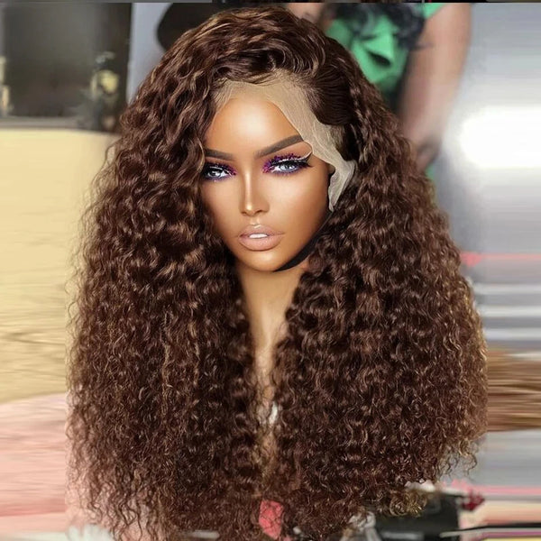 250% 30 36 inch Chocolate Brown Kinky Curly 13x4 Hd Lace Front Wig Human Hair Brazilian Colored 13x6 Lace Frontal Water Wig Wear