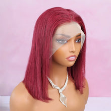 99J Burgundy 13x4 Bob Straight Pre Plucked Human Hair Wigs Short Brazilian Human Hair Wigs Transparent Lace Human Hair Wig