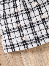 Spring and autumn fashion girls casual 2-piece micro elastic solid color knitted crew-neck long-sleeved top + plaid skirt