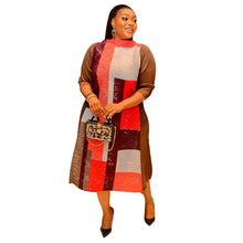 2023 Fashion African 3/4 Sleeve Polyester Plus Size O-Neck Pleated Long Dress Dashiki African Clothes African Dresses for Women