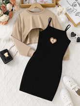 Girls' Spring and Autumn New Children's 8-12Y Fashion Casual Dress Set 2-piece Package Hip Skirt+Short Top