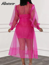 Mlaiscsr African Party Women Elegant Strap Mini Dress and Single Breasted Mesh Shirts Dress 2 Pieces Sets Beach Summer Vestidos