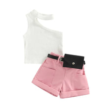1-5 Years Infant Girl Casual Set Tanks Tops + Shorts + Waist Bag Pockets Decoration Casual Style Girls Summer Clothing Set