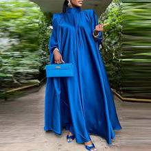 Women Evening Maxi Dress VONDA 2023 Summer Stand Collar Elegant Satin Long Bat Sleeve Pleated Sundress Casual Solid Robe Femme