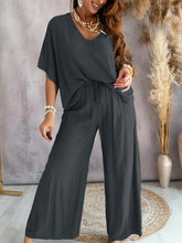 Cross border Europe and America 2025V collar bat sleeve casual loose wide leg pants set for women