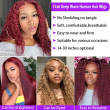 Curly wigs Transparent Lace Front Wig 99J Burgundy 13x4 13x6 Brazilian Deep Wave Frontal Human Hair Wig for Women Pre Plucked