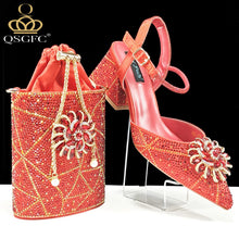 QSGFC High-end Women's Shoes with Diamond Oval Stand Bag Popular in Nigeria Women's High Heels for Special Day