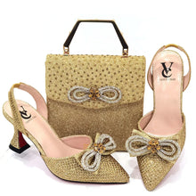 Women's Rhinestone Bow Side Italian Party Shoes And Bags Set